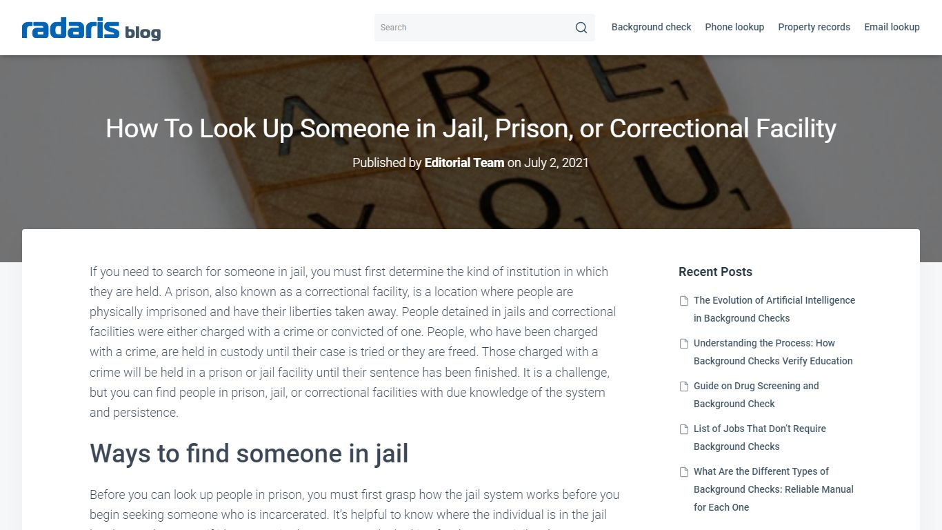 How To Find Someone in Jail: Inmate Record Search - Radaris